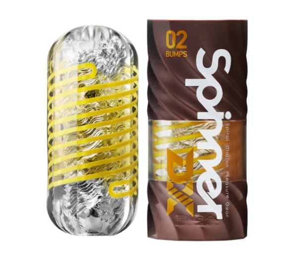 Tenga Spinner DX 02 Bumps Stroker packaging and product image showcasing unique design and texture.