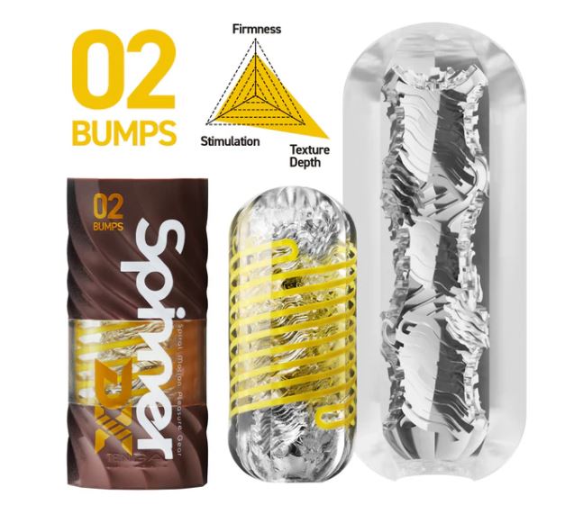 Tenga Spinner DX 02 Bumps Stroker package and product design showcasing its unique texture and stimulation features.