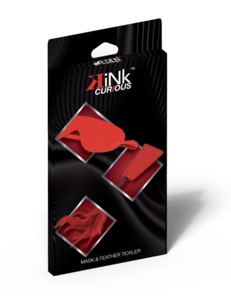 KINK CURIOUS BLACKOUT MASK & FEATHER TICKLER-0