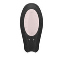 Satisfyer Double Joy Black Couples Vibrator top view with silicone design and control panel for couples' enjoyment.