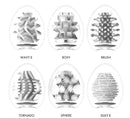 Tenga Egg Variety Pack Standard showcasing six unique textures: Wavy II, Boxy, Brush, Tornado, Sphere, Silky II.