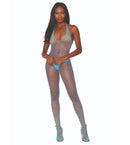 Model wearing Dreamgirl Diamond Net Bodystockings Turquoise OS featuring a bold fishnet design and vibrant color.