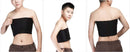 Three views of a person wearing a strapless chest compression binder with an adjustable fit, showcasing its moderate compression support.