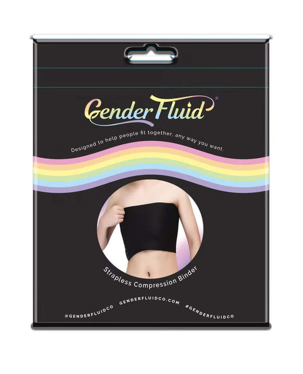 Gender Fluid Strapless Chest Compression Binder XL package with rainbow design