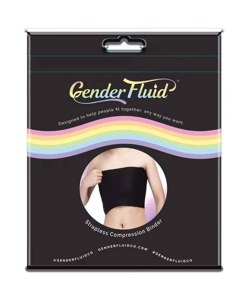 Gender Fluid Strapless Chest Compression Binder XL package with rainbow design