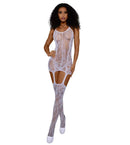 Dreamgirl Lace & Seamless Dress Garter White OS featuring elegant lace styling and a body-contouring fit.