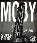 Moby Huge 3 Foot Tall Super Dildo Black standing 3 feet tall and featuring lifelike details.