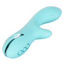 California Dreaming Catalina Climaxer Rabbit Vibrator in soft blue, designed for dual pleasure with rotating shaft and clitoral stimulator.