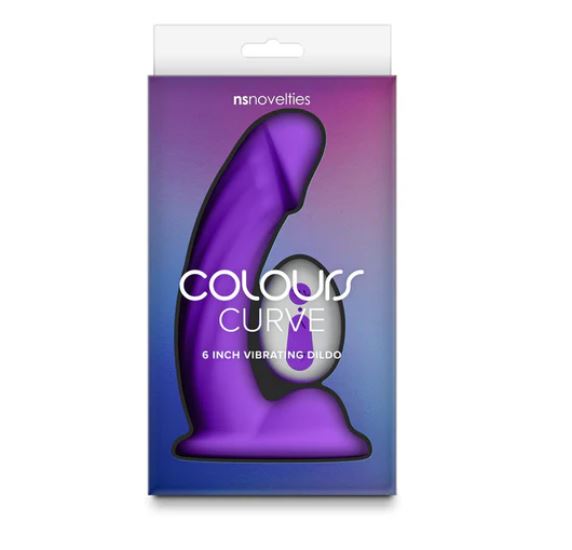Packaging of the Colours Curve Vibrating Dildo with Remote Control 6 inch Purple, showcasing its vibrant design.