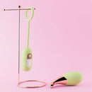 Play With Me Blooming Bliss Green vibrator set with mini vibrating wand and remote-control egg in sleek design with a pink background