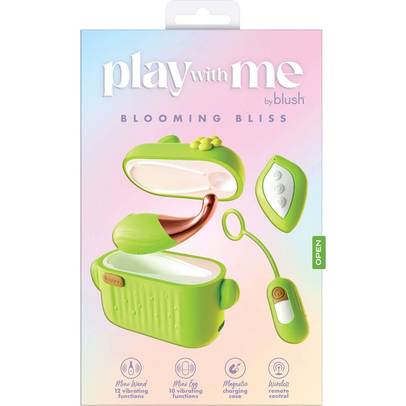 Play With Me Blooming Bliss Green Vibrator Set with Mini Wand and Remote-Control Egg in USB-C Charging Case