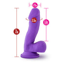 Ruse Juicy 6.5 Inch Silicone Suction Cup Dildo Purple dimensions showing 7-inch length and 1.75-inch width.
