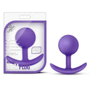 Luxe Wearable Vibra Plug Purple with packaging, showcasing smooth silicone design and ergonomic shape.