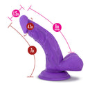 Ruse Magic Stick 6.5 Inch Silicone Dildo Purple with dimensions showing 1.5in, 4.7in, 6in insertable