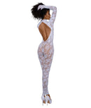 Dreamgirl White Gloved Bodystockings OS featuring a backless design and attached gloves for an elegant look.