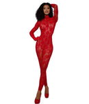 Dreamgirl Red Gloved Bodystockings OS featuring a sleek design and attached gloves for a bold lingerie statement.