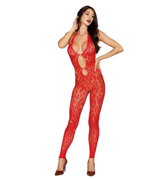 RHINESTONE BODYSTOCKING POINSETTIA O/S-0