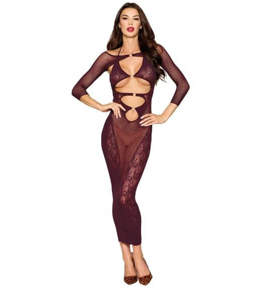 BODYSTOCKING GOWN & SHRUG CHERRY LACQUER O/S-0