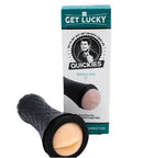 Quickies Swallow it Masturbator with packaging, featuring soft stroker for enhanced stimulation and adjustable suction.