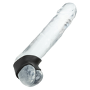 Alpha Liquid Silicone 3 Ring Stamina Set Black showcasing a clear textured phallic enhancer with a black silicone ring.