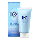 K-Y Natural Feeling Water Based Lube 5 Oz personal lubricant packaging with hyaluronic acid for hydration and intimacy.