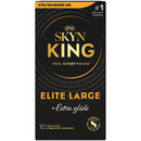 SKYN King Ultra Thin Extra Glide Condoms 10 Pack packaging showcasing ultra-thin and extra glide features.