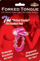 X-Treme Vibe Fork Tongue Purple packaging showcasing the flexible vibrating ring for couples' stimulation.