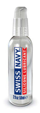 Swiss Navy Silicone Lubricant 2 Oz bottle with pump dispenser, designed for smooth and long-lasting glide.