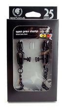 Blackline adjustable nipple clamps in packaging with link chain and rubber tips for comfortable fetish play.