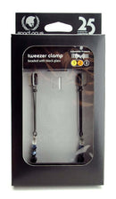 Spartacus Black Tweezer Nipple Clamps with Beads in packaging, adjustable and suitable for beginners seeking gentle sensation
