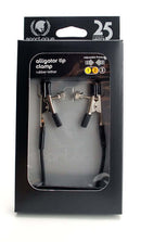 Spartacus Blackline adjustable nipple clamps in packaging, featuring strong rubber-tipped alligator clamps for comfort.