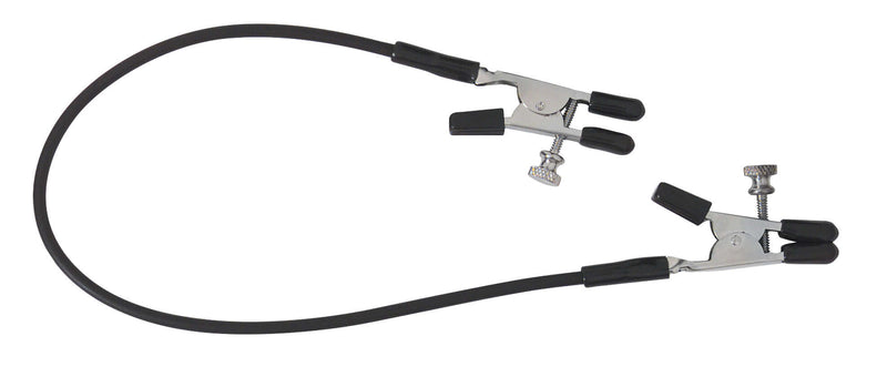 Spartacus Blackline Adjustable Nipple Clamps with rubber tips and connecting cord for adjustable pleasure.