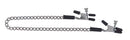 Spartacus adjustable alligator nipple clamps with black rubber tips and jewel-link chain in silver.