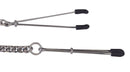 Spartacus adjustable tweezer clamps with jewel chain, designed for versatile sensory play and nipple stimulation.