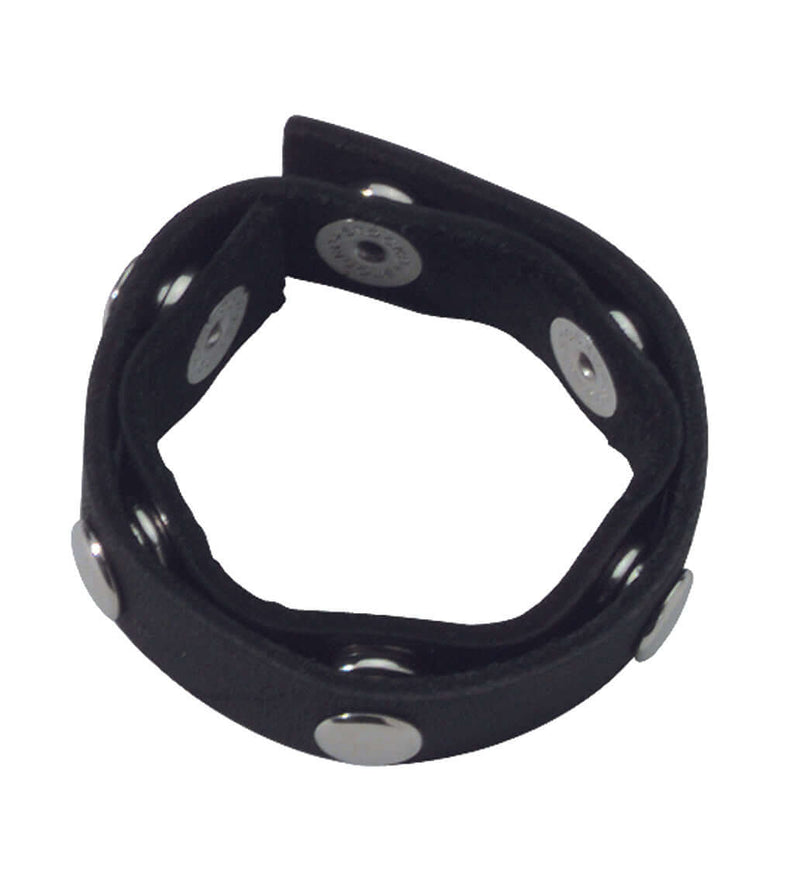 Spartacus Black Leather Adjustable Cock Ring with Snaps for Custom Fit