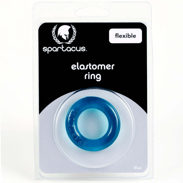 Spartacus Elastomer C Ring Relaxed Fit in blue packaging, stretchy and durable cock ring for enhanced pleasure.