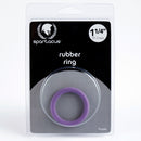 Spartacus 1.25 Inch Soft Rubber Cock Ring Purple package featuring a soft purple rubber ring.