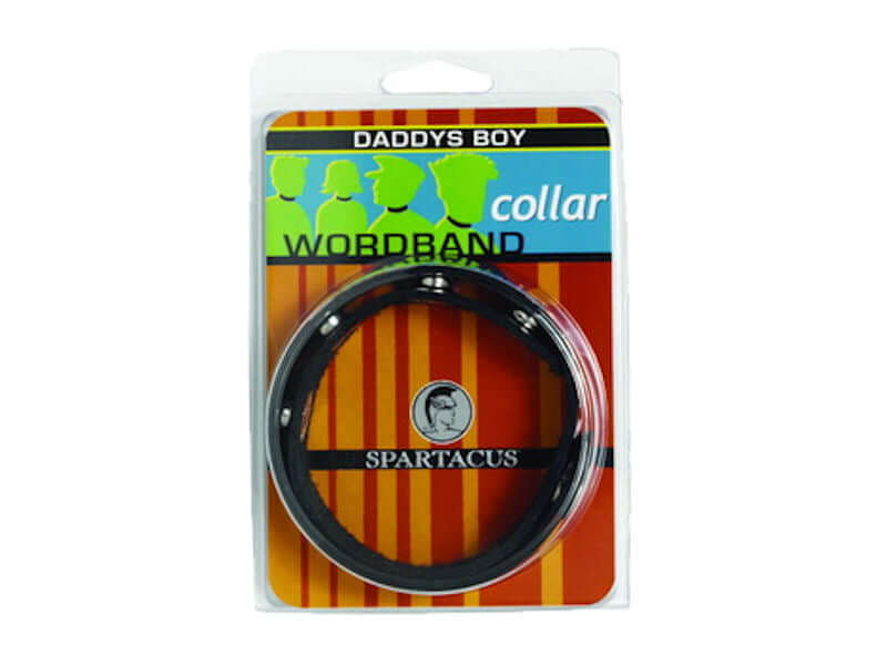 Spartacus Leathers Daddy’s Boy Collar with Adjustable Snaps in packaging