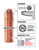Fantasy X-Tension Mega 1 Inch Penis Extension Beige benefits, showing increased length, thickness, and customizable fit.
