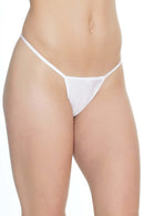 Coquette Lingerie La Petite 1 piece G-String Panty White displayed on model, showcasing its minimalist design and flattering fit.
