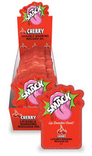 SMACK Lickable Massage Oil Cherry 3 ml 36 Pc Display with vibrant packaging showcasing cherry flavor.