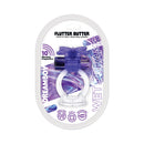 Wet Dreams Flutter Butter Jelly Cock and Ball Sling Purple with vibrating bullet packaging and features.