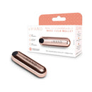 Le Wand Essentials Mini Rose Gold Bullet Vibrator with sleek packaging and features for targeted stimulation.
