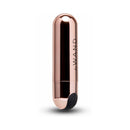 Le Wand Essentials Mini Rose Gold Bullet Vibrator displayed in a sleek design, perfect for targeted clitoral stimulation.