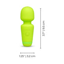 Le Wand Essentials Mini Wand Vibe Pocket-sized Vibrator in vibrant green color, measuring 3.7 inches tall.