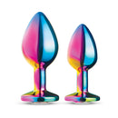 B-vibe Essentials 2-piece Rainbow Bling Anal Training Set featuring two colorful anal plugs.