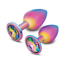 B-vibe Essentials 2-piece Rainbow Bling Anal Training Set with colorful gemstone bases for stylish anal play.