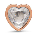 B-vibe Essentials 2-piece Jewel Hearts Anal Training Set heart-shaped jewel plug with clear gem and rose gold base.