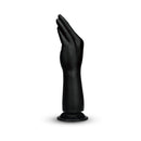 B-vibe Essentials Silicone Hand Fisting Dildo Black, shaped like a hand for enhanced control and sensation.