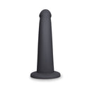 B-vibe Essentials 7 Inch Smooth Silicone Dildo Black displayed against a white background.